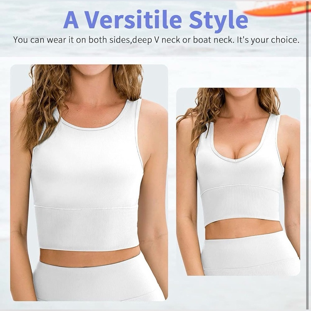 White Cropped Workout Tank - Picture 4 of 8